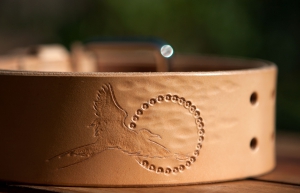 Riem met Fregat, Unieke handgemaakte leren riem, functioneel en mooi - iDOON, Paulus, leer en canvas