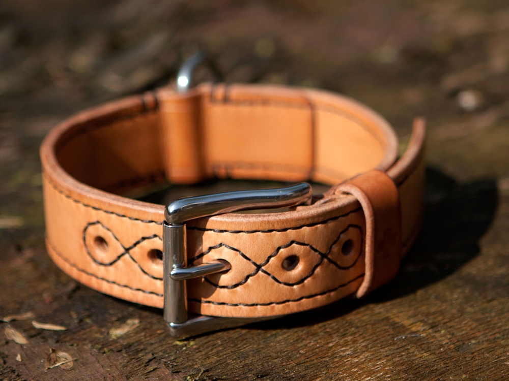 Halsband, Unieke handgemaakte halsband voor hond, iDOON, Paulus, leer en canvas, leerbewerker